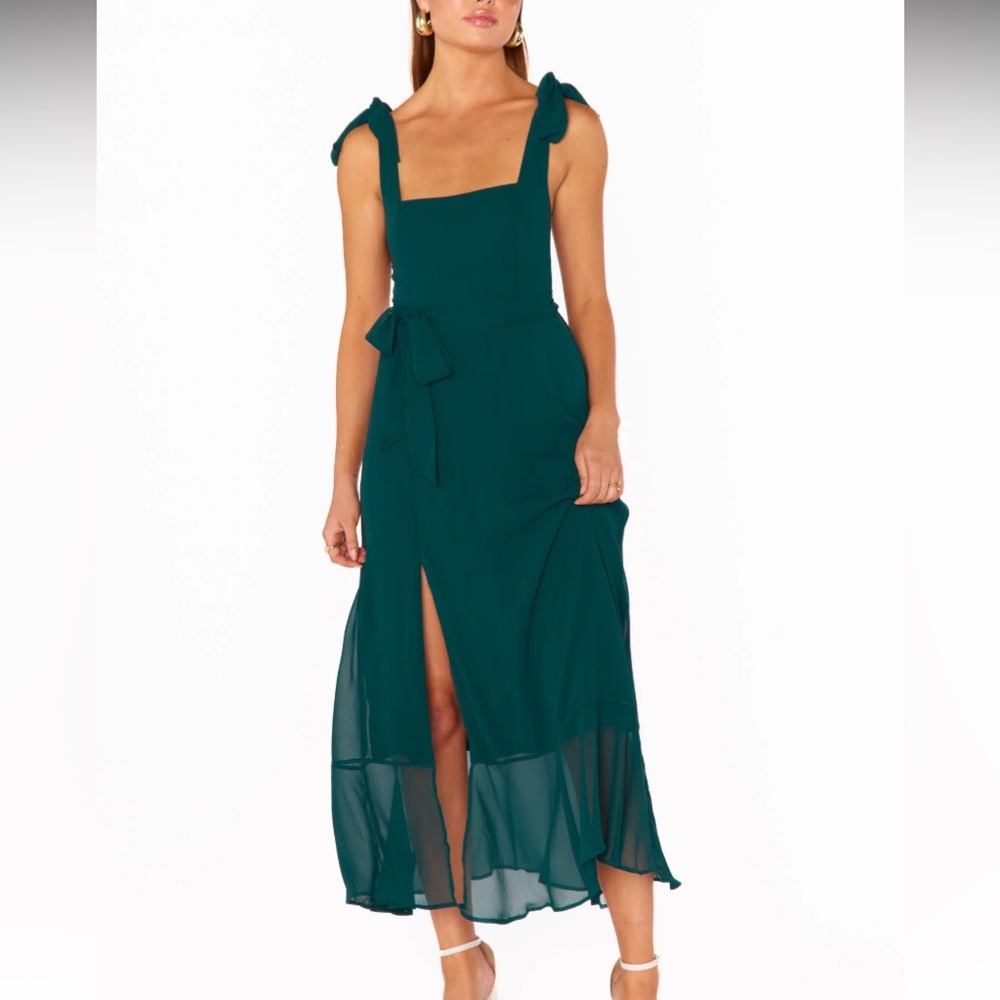 Claire Midi Dress in Emerald Chiffon